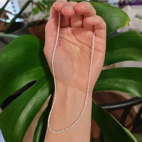 Silver Single Strand Choker Twist Chain Necklace - Picture 13 of 14